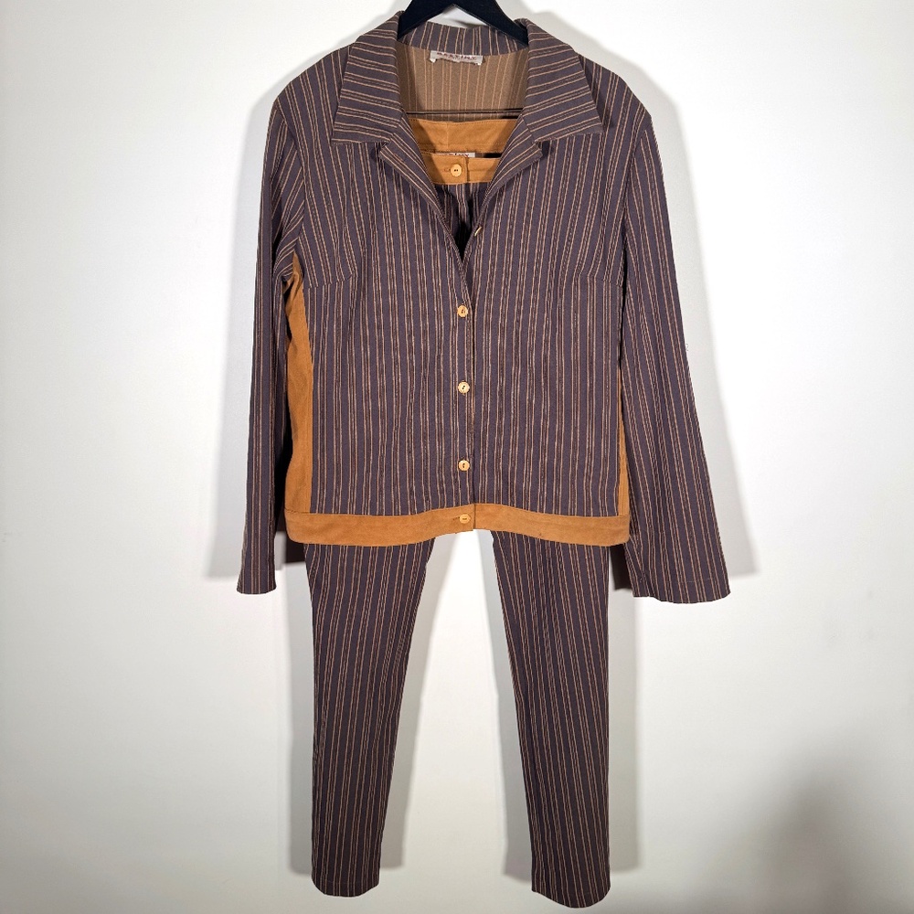 Vintage Destiny Jeanswear - Y2K Pinstripe Jacket & Pants Set XL High Rise
